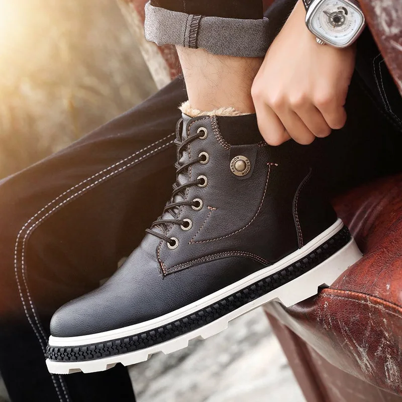 

2018 Winter New Style plus Cotton Men Martin Boots British Style Trend Workwear Boots Warm Leather Boot MEN'S Casual Shoes