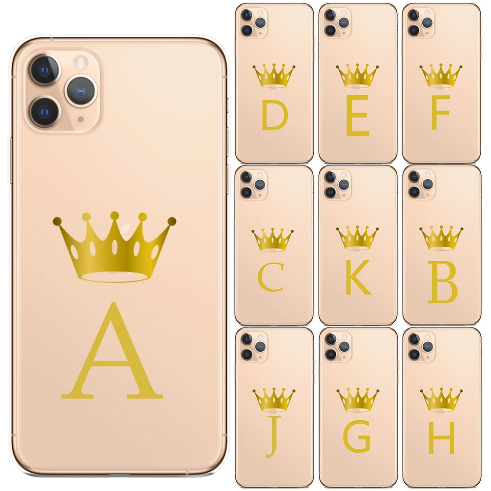 26 English Name Letters Custom New Crown Soft Phone Case Cover For iPhone 11 Pro Max X XR XS MAX 7 8 6S 6 Plus Silicone Cases | Мобильные