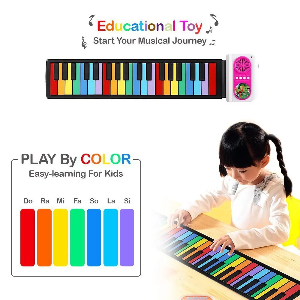 

Portable 49 Keys Roll-Up Piano USB MIDI Keyboard MIDI Conctroller Hand Electronic Piano Rainbow color