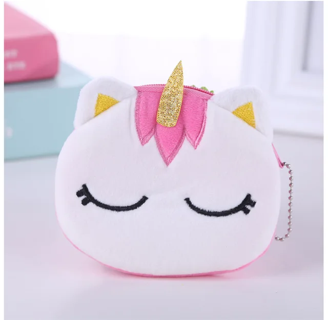 FUDEAM Soft Plush Panda Dog Rabbit Monkey Cartoon Women Coin Purse Mini Cute Zipper Girls Coin Wallet USB Cable Bag Key Wallets Unicorn Rose