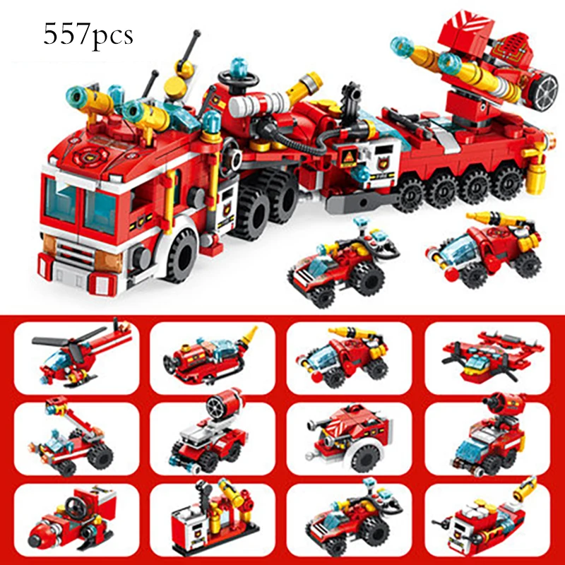 

City Fire Vehicle LegoES Building Blocks Fire Fighter Truck Compatible Brick Models Helicopter Robot Car Boy Toy Christmas Gift
