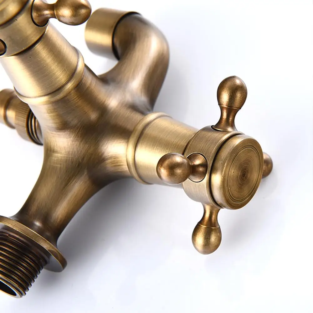 2-in-1Faucet Bathroom Kitchen Wall Antique Faucet European Retro Copper Tap For Washing Machine Mop Pool