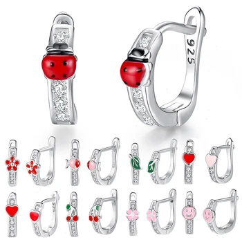 

Authentic 925 Sterling Silver Earrings For Girls Children Red Enamel Small Animal Ladybird Stud Earrings Fashion Jewelry