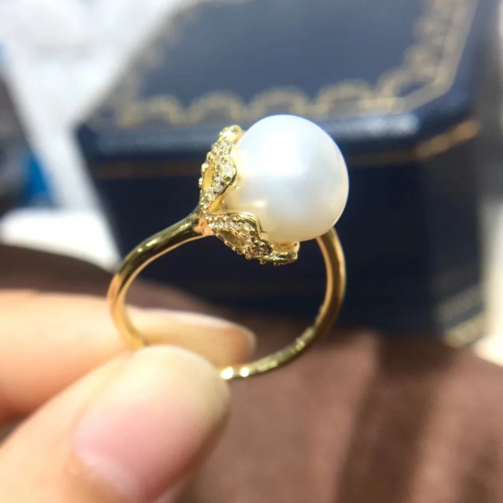 Стерлинговое Серебро 925 пробы 9-10 мм кольцо с натуральным пресноводным жемчугом аксессуары ювелирные изделия с изменяемым цирконием обручальное кольцо необычный подарок для девочек