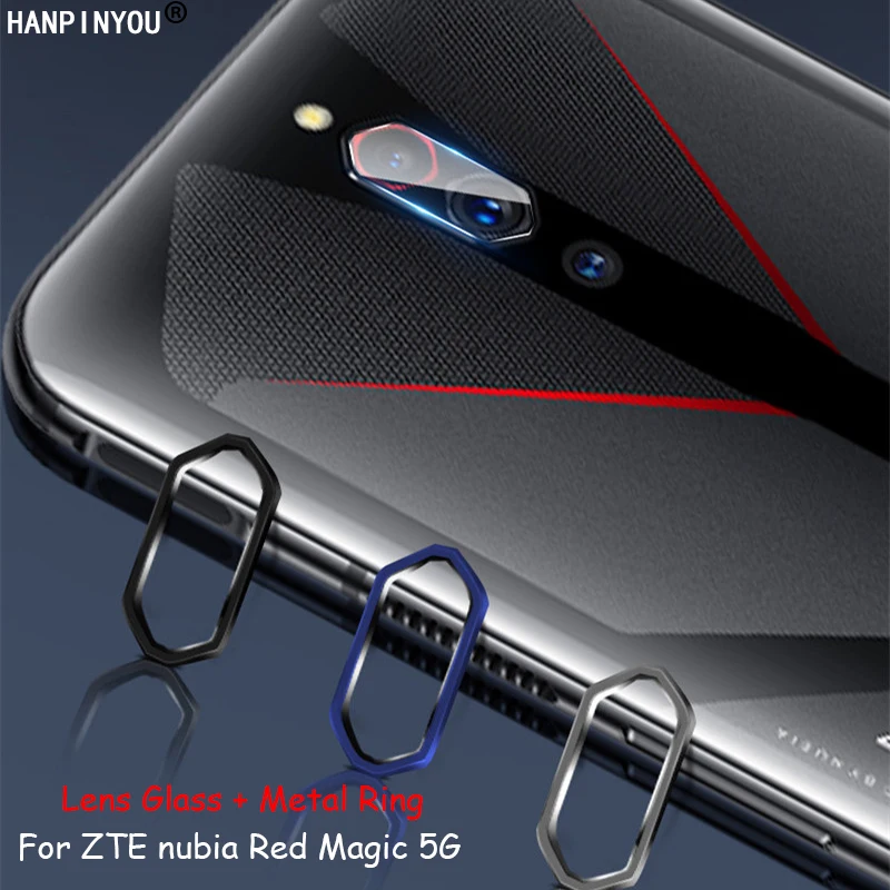 

For ZTE nubia Red Magic 5G 6.65" Back Camera Metal Circle Ring Cover + Soft Ultra Thin Lens Tempered Glass Film Protector Guard