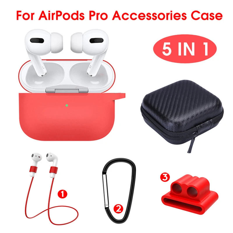 5 в 1 шнур карабин защитный чехол для Airpods Pro силиконовый аирподс про 3 Мягкий