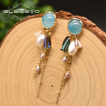 

GLSEEVO Long Drop Earring For Women Natural Freshwater Pearls For Best Friend And Lovers Dangle Earrings Fashion Jewelry GE0857B