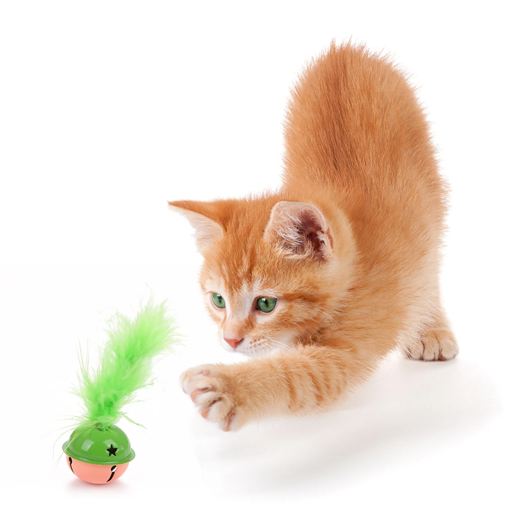Pet Chew Toy Cat Teaser Mouse Feather Ball Bell Cat Play Toy Interactive Retractable Bell Cat Teaser Kitten Wand Pet Play Toy