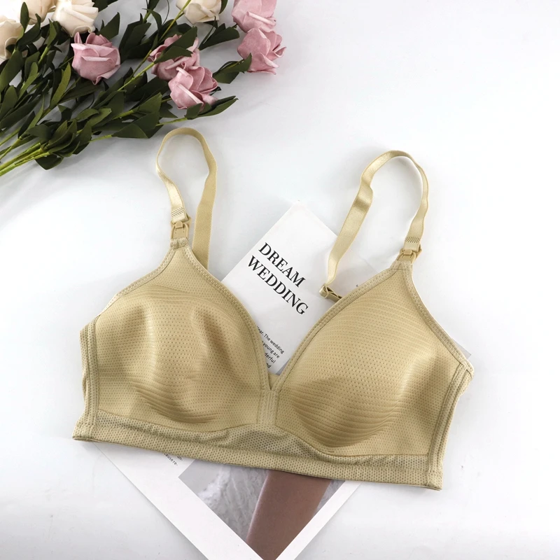 Xiushiren, женский, беспроводной, Sandwish, дышащий бюстгальтер, комфортное, мягкое нижнее белье, однотонный, полный охват, передняя пряжка, открытая чашка, плюс, 34C-44E - Цвет: Gold