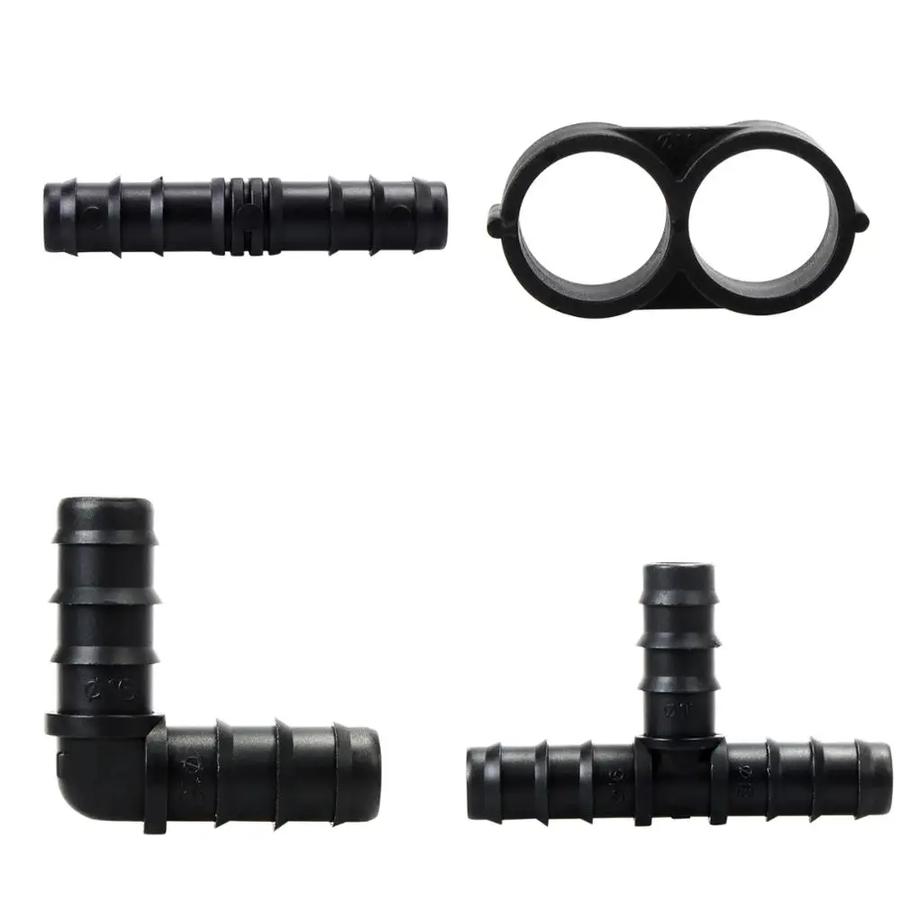 

10PCS Garden Irrigation Tubing Fitting 16mm Tee Elbow Equal Barb Connector End Plug Micro Drip Adapter for the garden watering