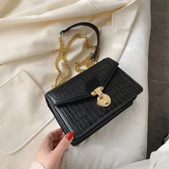 

Small Ladies' Shoulder Messenger Bag Stone Pattern PU Leather Crossbody Bags for Women New Chain Fashion Female Lock Handbags