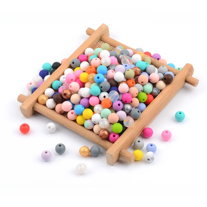 LOFCA 50pcs/lot 9mm Silicone beads Loose Teether Beads BPA Free Food Grade Baby Teether Chew DIY Jewelry Necklace Making