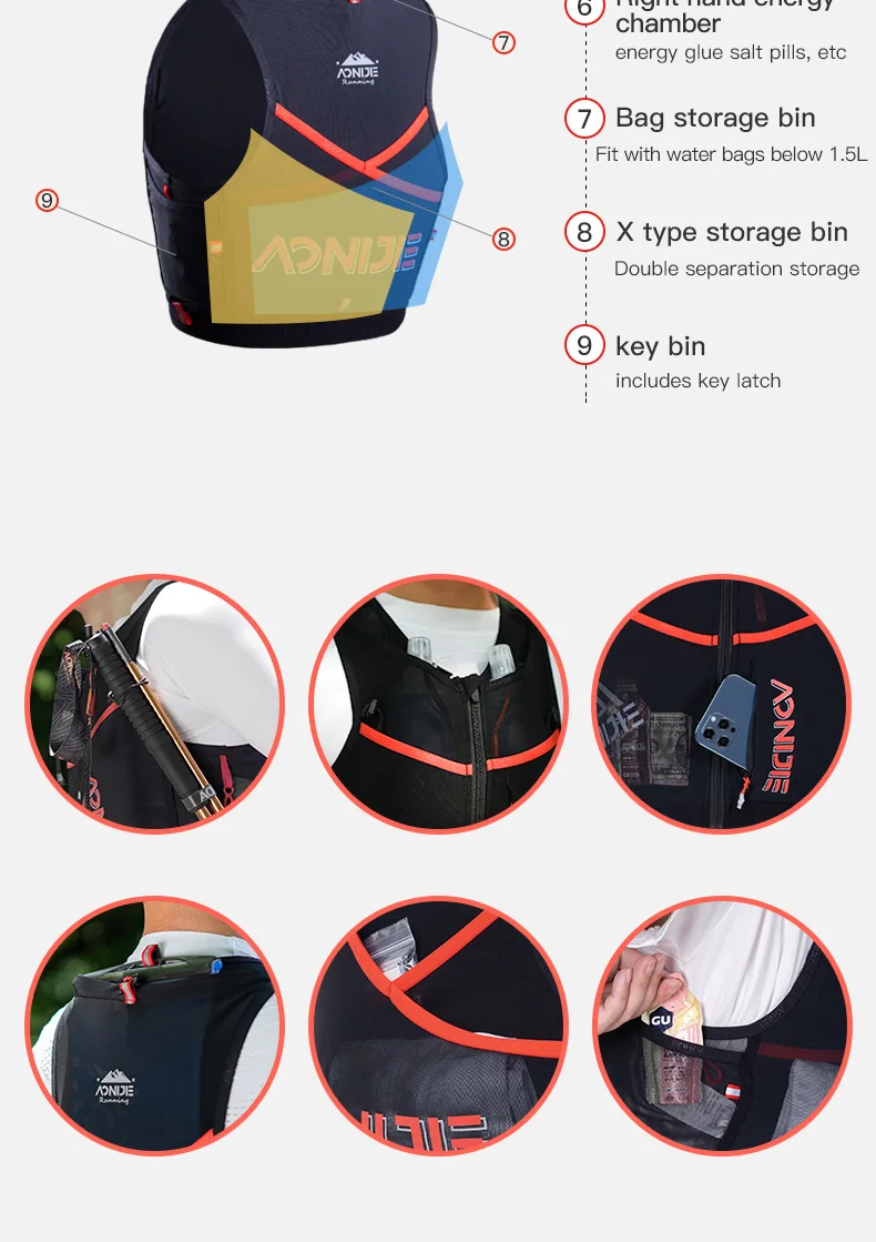 AONIJIE C9106 Newest 10L Quick Dry Sports Backpack Hydration Pack Vest Bag With Zipper For Hiking Running Marathon Race 7 sizes 3