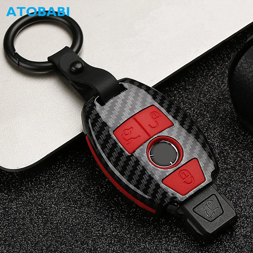 Carbon Car Key Case For Mercedes Benz E C G M R S Class 204 212 216 SLS SLK GLK CLK E400 Remote Fob Protector Cover Keychain Bag