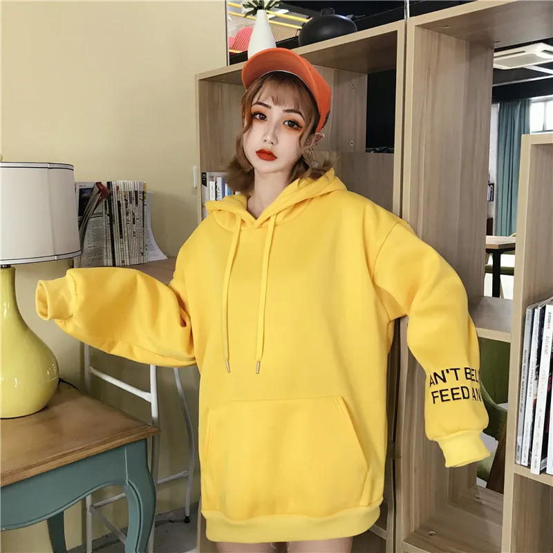 Autumn And Winter Korean-style New Style Brushed And Thick Embroidered Long Sleeve Hooded Loose-Fit Simple Solid Color Hip Hop H