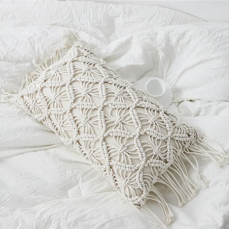 Rectangle Wt Bohemian Hand Woven Pillow Jacquard Tassel Cushion Filling Involved 30X50 CM 45X45 CM - Цвет: Rectangle Wt