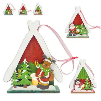

Christmas Decoration Hanging Lights Wooden Santa Claus Snowman Elk Christmas Tree Ornaments Living Room Room Window Decoration