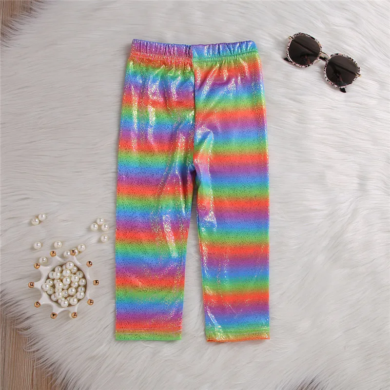 CANIS children's long pants kids girls striped rainbow printed pants casual outfits children cotton blended blink clothes