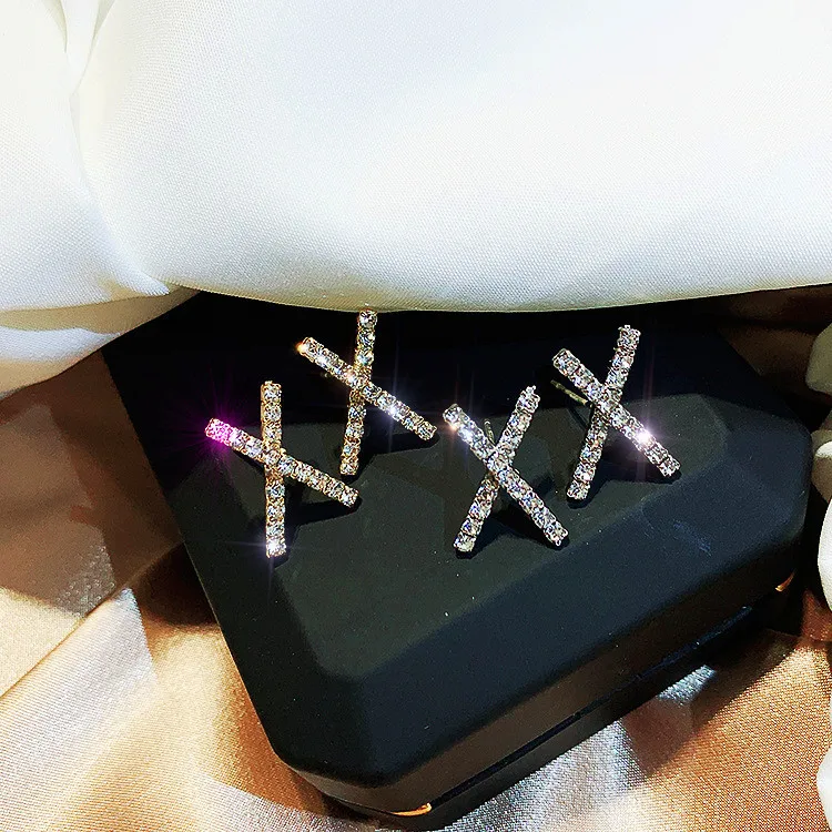 

Luxury Female Small Cross Stud Earring Silver&Gold Color X Letter Earring Fashion High Quatity Double Earrings For Women