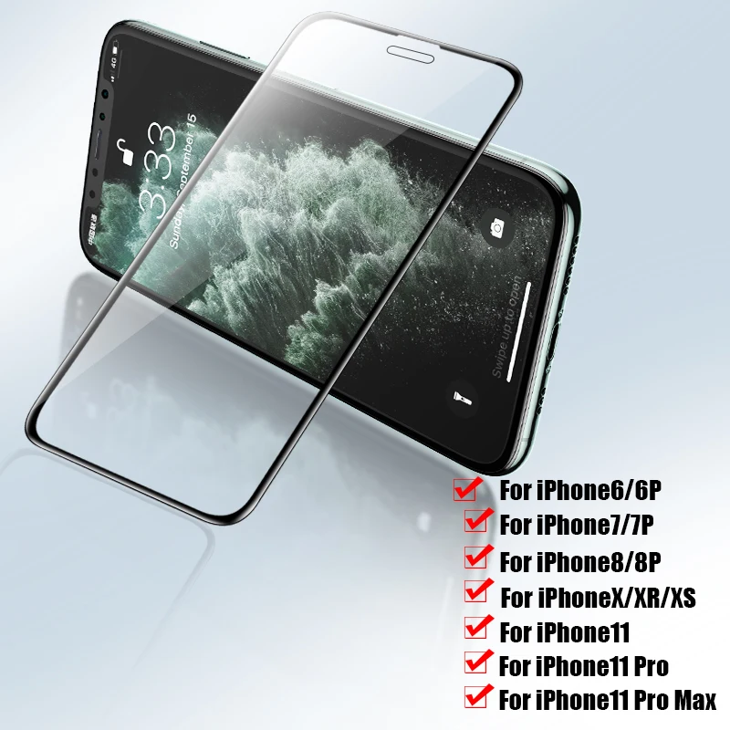 

3Pcs Full Cover Screen Protector On For iPhone 11 Pro Max Xs Max X Xr Tempered Glass For iPhone 7 6 8 Plus Protective Glass
