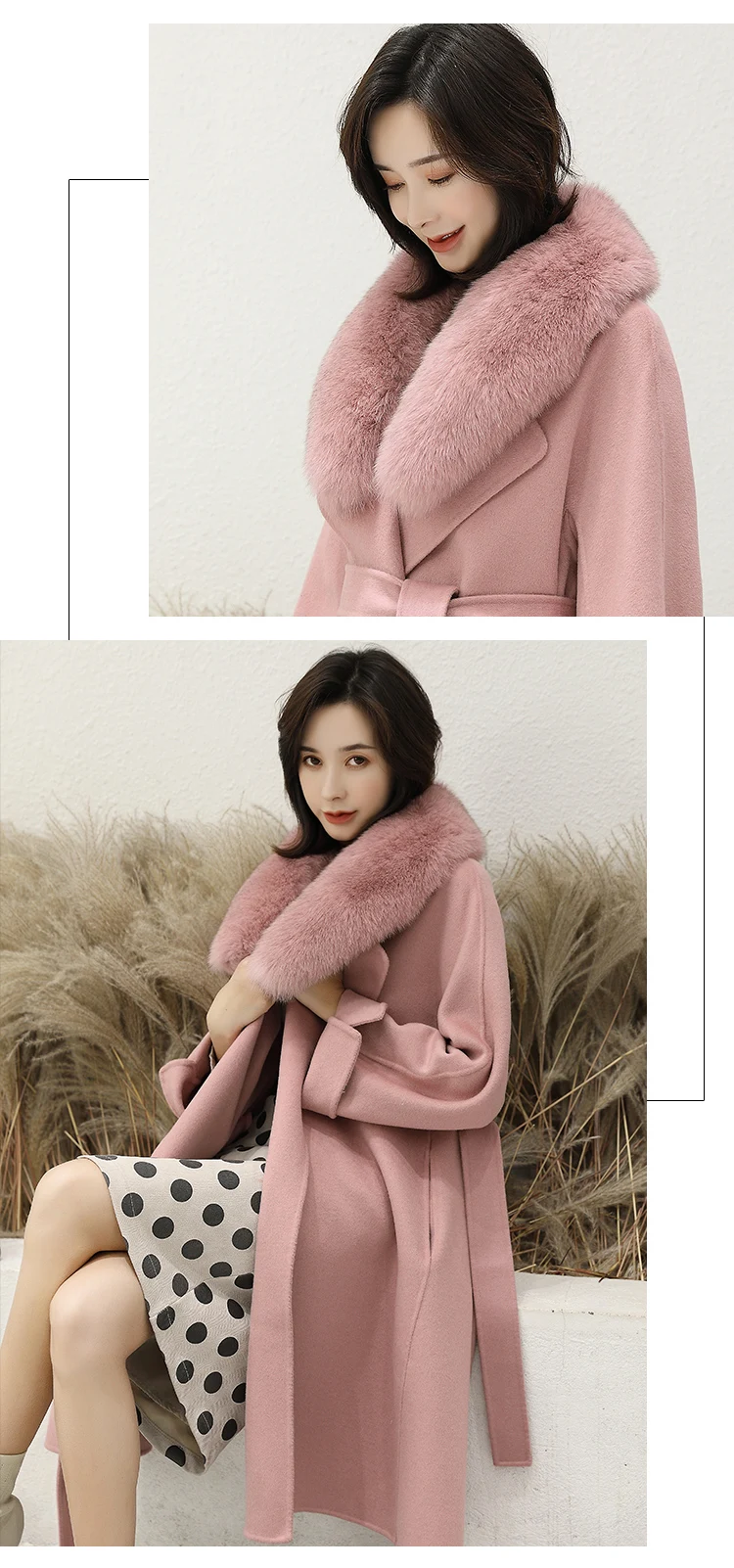 Discount Women 2019 Winter Natural Fox Fur Collar Double-Sided Wool Blends Coat Female Thicken Warm Sheep Shearing Long Overcoat 9