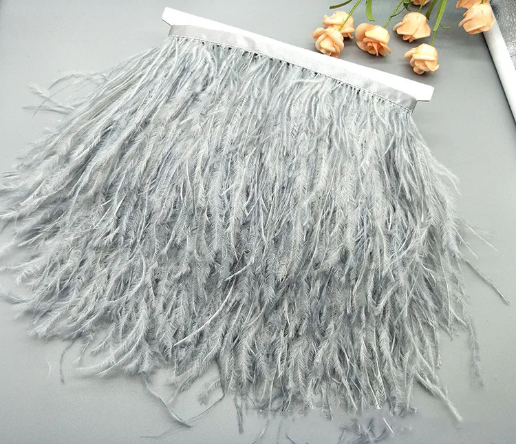 Lda67 Grey 1 ярд страуса в полоску крыло перо отделка 10-15 см DIY бахрома отделка платья одежда сделать вечерние Docoration - Цвет: Lda67 Grey