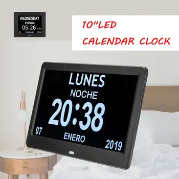 

10" LED Large Time Wall Clock With Digital Wall Clock Time Calendar Day Week Month Year Calendar Nightlight For Home Living Room