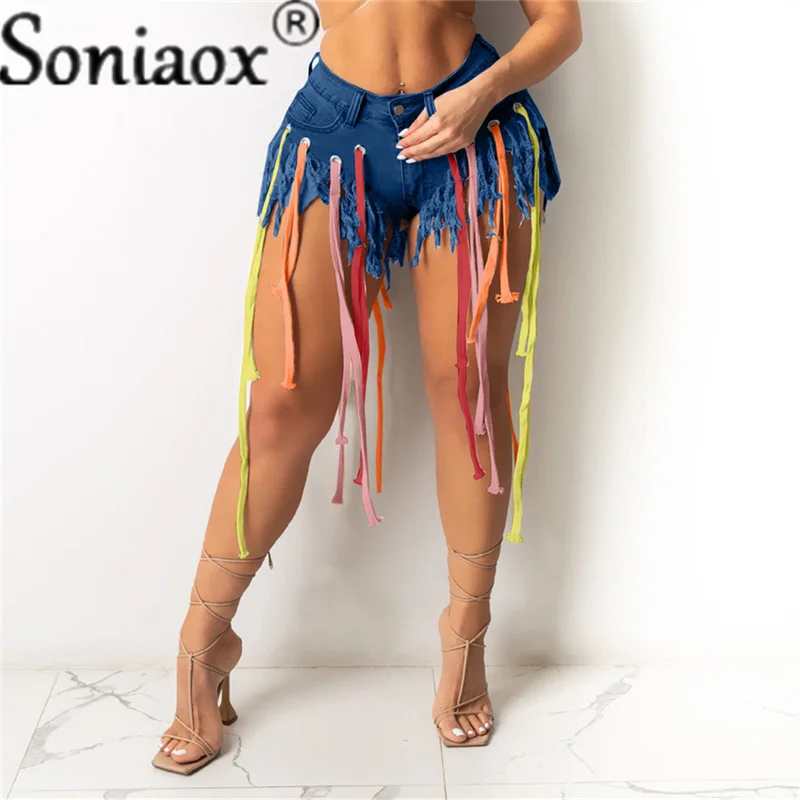 Women Shorts Casual Solid Color Fringe Sanded Tassel High Waist Jeans Shorts Ladies Summer Straight Trousers Denim Short Pants