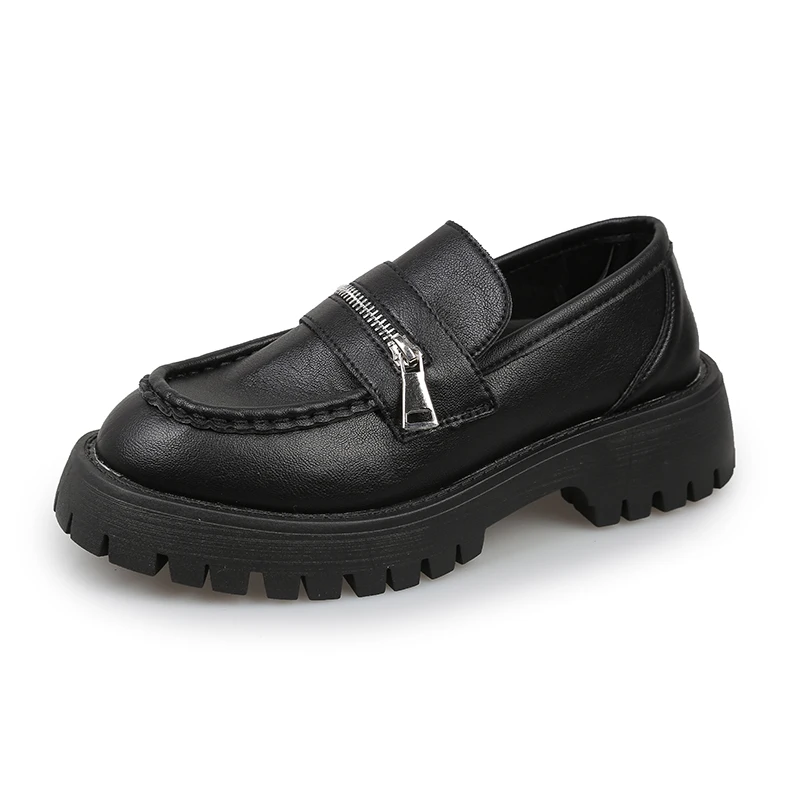 Chaussures femmes; коллекция года; женские оксфорды в британском стиле с круглым носком и металлическими украшениями; разные цвета; трендовая Брендовая обувь на молнии - Цвет: Черный
