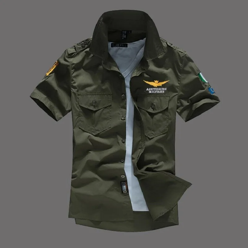 Новинка, Air Force One, чистый хлопок, короткие рубашки для мужчин, модная вышивка, Air Militare MA01, приталенная Мужская рубашка, брендовая