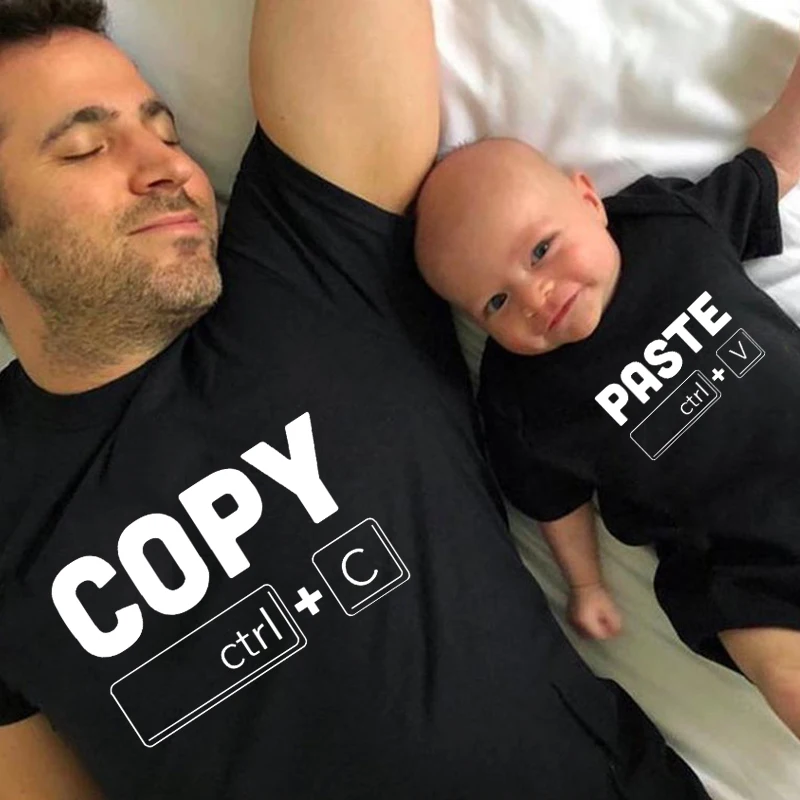 Funny Copy Paste Ctrl C Ctrl V Family Matching Tshirts Cotton Baby Bodysuits Dad T-shirt Summer Family Look Daddy and Me Outfits 2