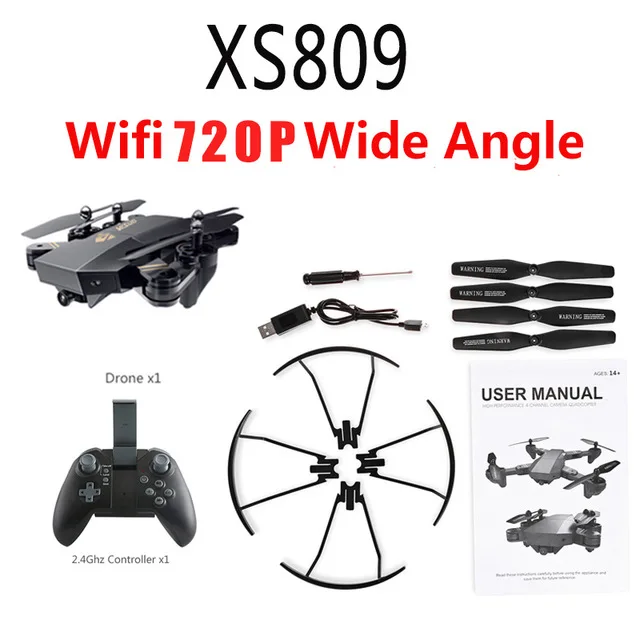 XS809 PFV Радиоуправляемый квадрокоптер Дрон с HD широкоугольной камерой 720P XS809S долгое время действия 20 минут парение складной вертолет игрушка - Цвет: XS809 720P angle