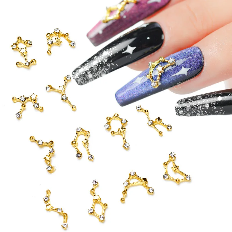 Golden 12 Constellations Nail Art Rhinestones XXXL Kawaii Accessories Charm  Bear /Flower /Candy Nail Art Decoration Manicure Tip - AliExpress