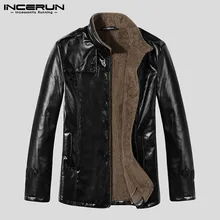 INCERUN зимние мужские куртки пальто из искусственной кожи с длинным рукавом повседневные деловые пальто с отворотом Модные мужские тренчи уличная одежда S-3XL