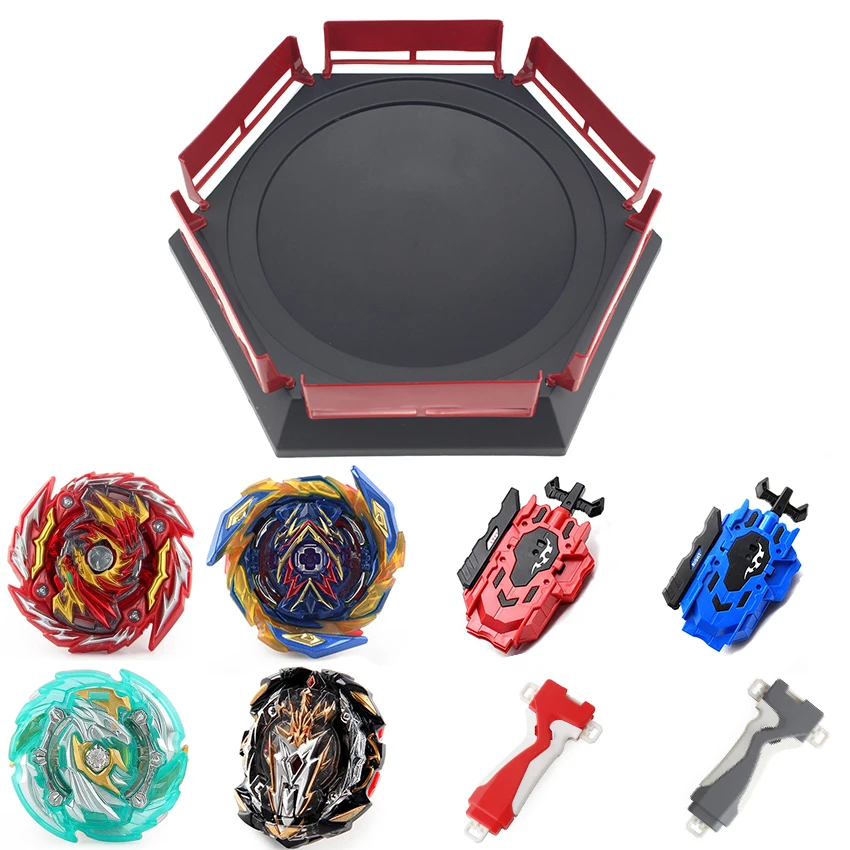 

Hot set contain 4pcs beyblades 1pcs Gyro arena 2pcs Left and right Launchers 2pcs Handle Blade blade metal burst Battle toy gift