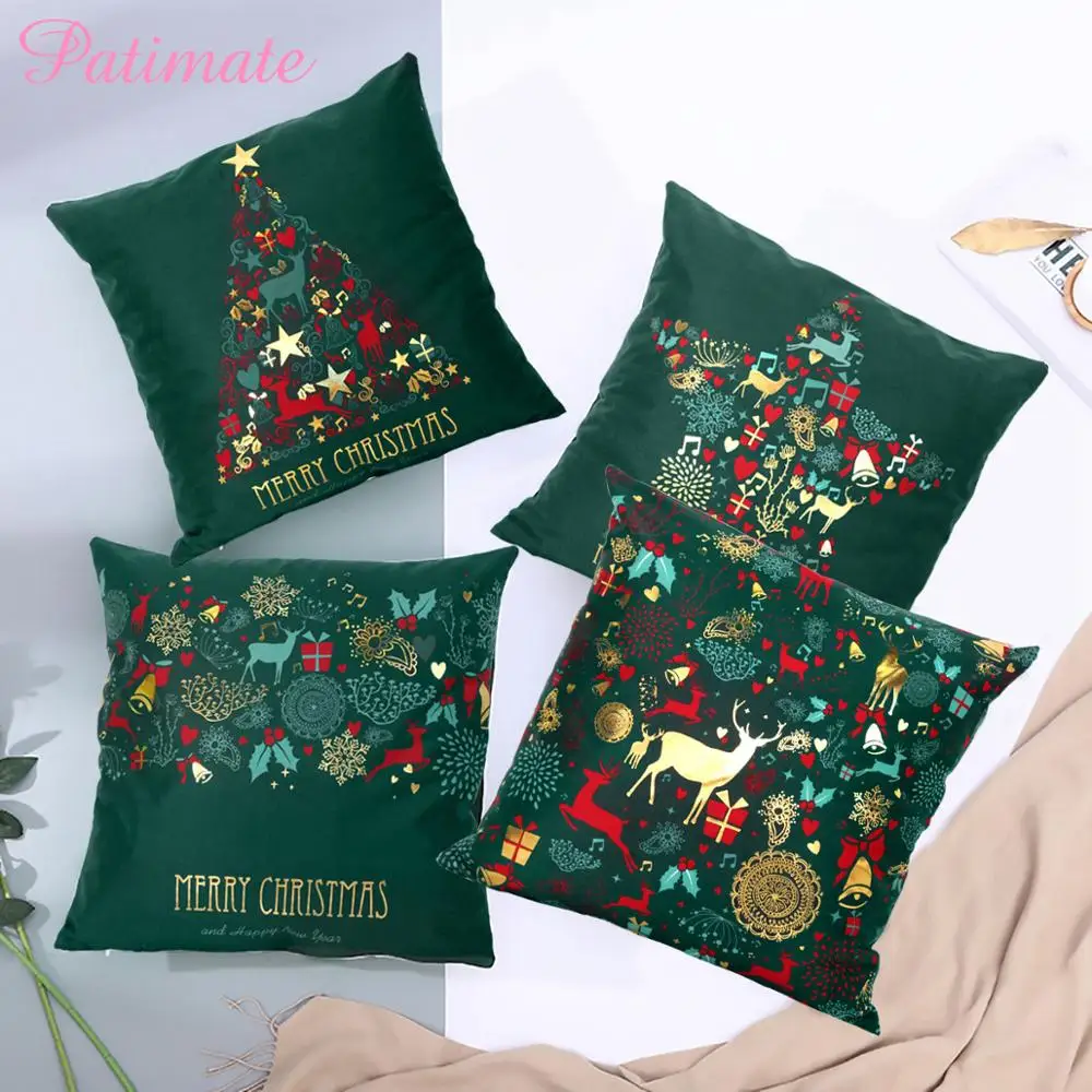 Рождественская зеленая хлопковая наволочка для подушки PATIMATE Рождественское