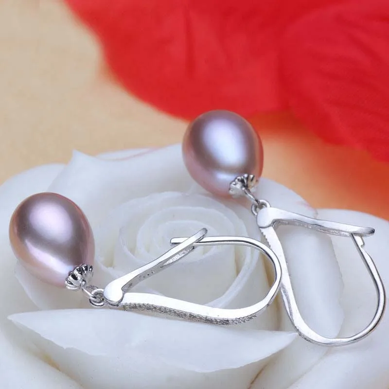 purple pearl earring Настоящее 925 пробы серебряные серьги с пресноводным жемчугом, ювелирные изделия, свадебные белые розовые серьги с натуральным жемчугом для девочек, лучший подарок на день рождения - Цвет камня: purple pearl earring