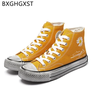 

Harajuku Woman Vulcanize Shoes Yellow High Top Shoes Summer Fashion Canvas Shoes Men 2020 Breathable Zapatillas Mujer Casual