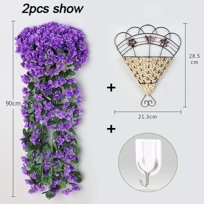 Xuanxiaotong, 2 шт., яркий фиолетовый искусственный подвесной цветок, имитация, Настенная подвесная корзина, цветок, искусственная Орхидея, шелк, пион, лоза, цветок - Цвет: purple