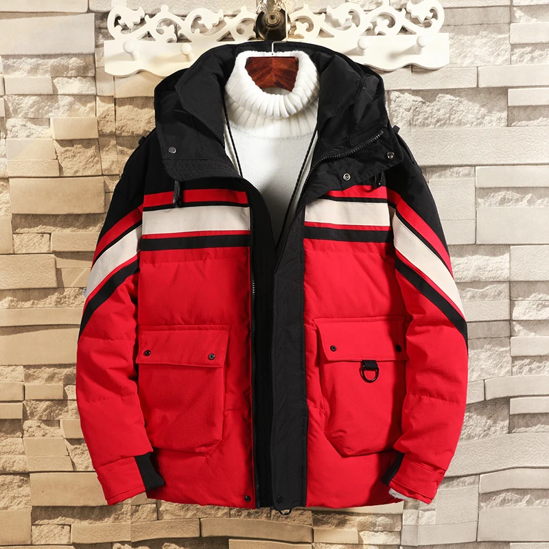 

Winter New Korean Version Of High-quality Striped Stitching Casual Loose Trend Thickening Men's Cotton Clothes