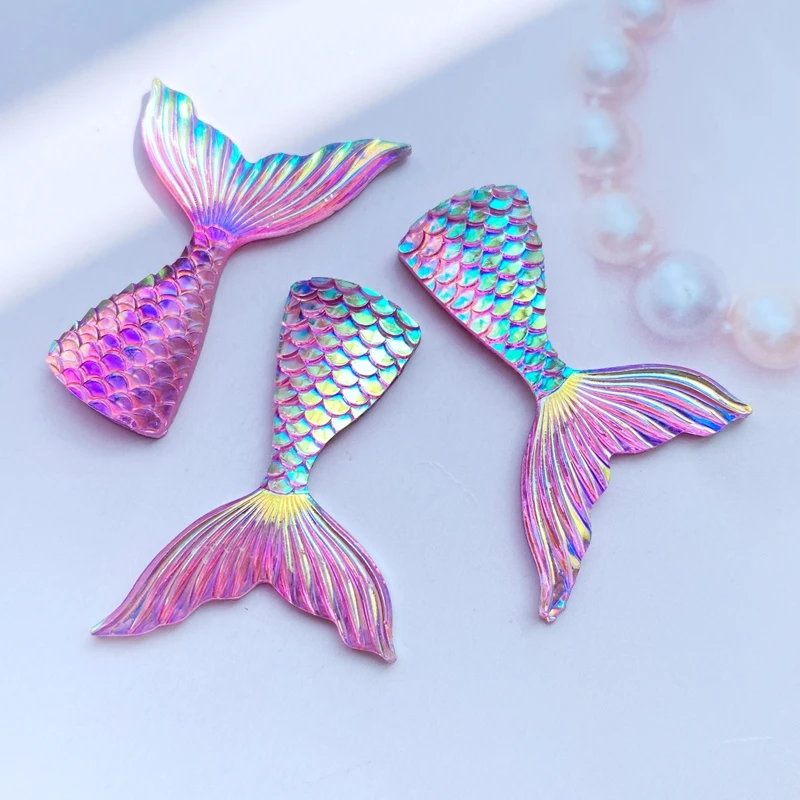 10Pcs Resin Lovely Shiny Fish Tail With Color Plating Flatback Cabochon Scrapbook Kawaii DIY Embellishments Accessories C95 resin crafts resin crafts accessories