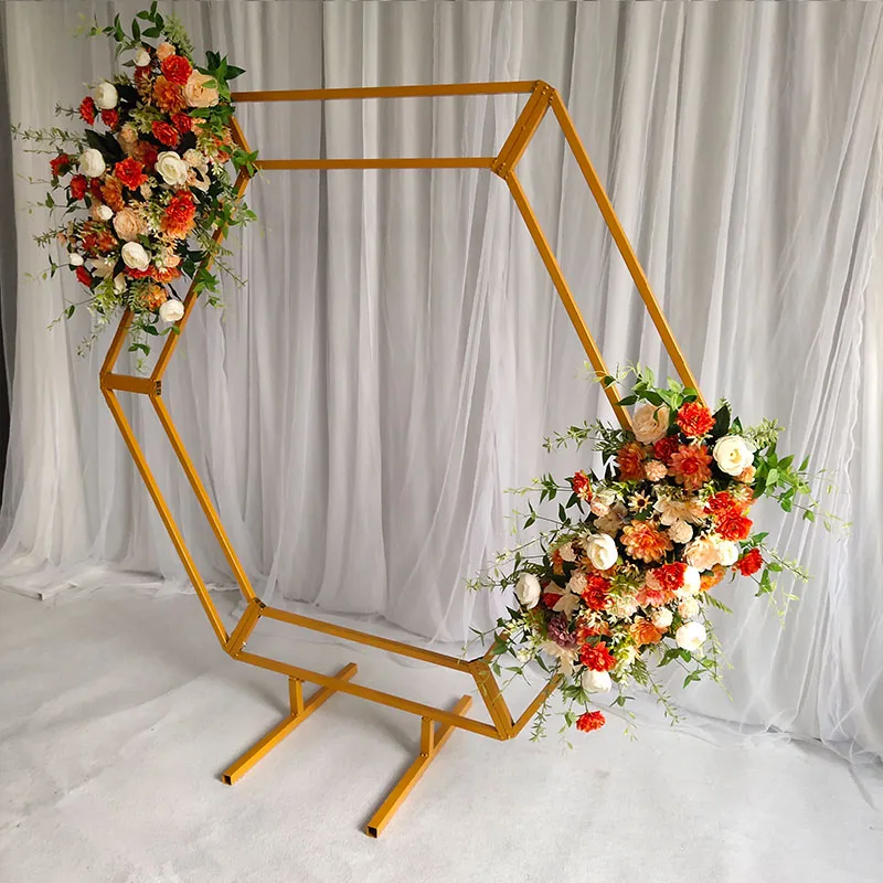 

Wedding backdrops flower vase props display iron hexagonal arches rack metal frame stand for grand event stage party decoration