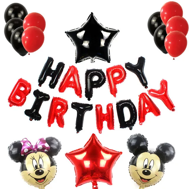 27PC HBD MK SET 5 1 комплект фольгированные шары-цифры Микки Минни 1 фольгированные шары мини-торт 1st baby shower День Рождения Декоративные детские игрушки латексные в горошек - Цвет: 27PC HBD MK SET 5