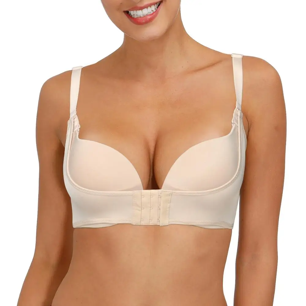 

New Women Bra Push Up 1/2 Cup Thin Deep U Adjusted Wire Unlined Sexy Bras 30 32 34 36 38 40 42 44 A B C D DD E UK US CA EU Size