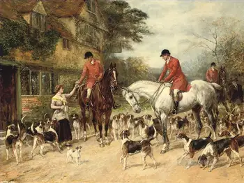 

4 Hand Painted Art Paintings by College Teachers - British heywood hardy horse hounds hunt 11 - Oil Painting on Canvas