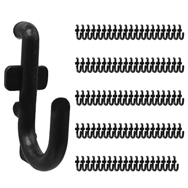 50 Pcs/100 Pcs Black Pegboard J Style Hooks Heavy Duty Plastic J Shape Peg  Hook Peg Board Tool Organizer Wear-resistant B03E