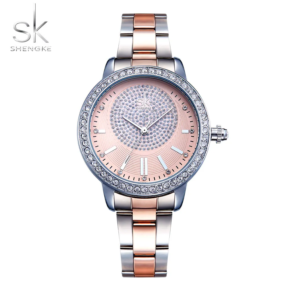 SK rose розовые Модные женские кварцевые часы дамские Лидирующий бренд кристалл