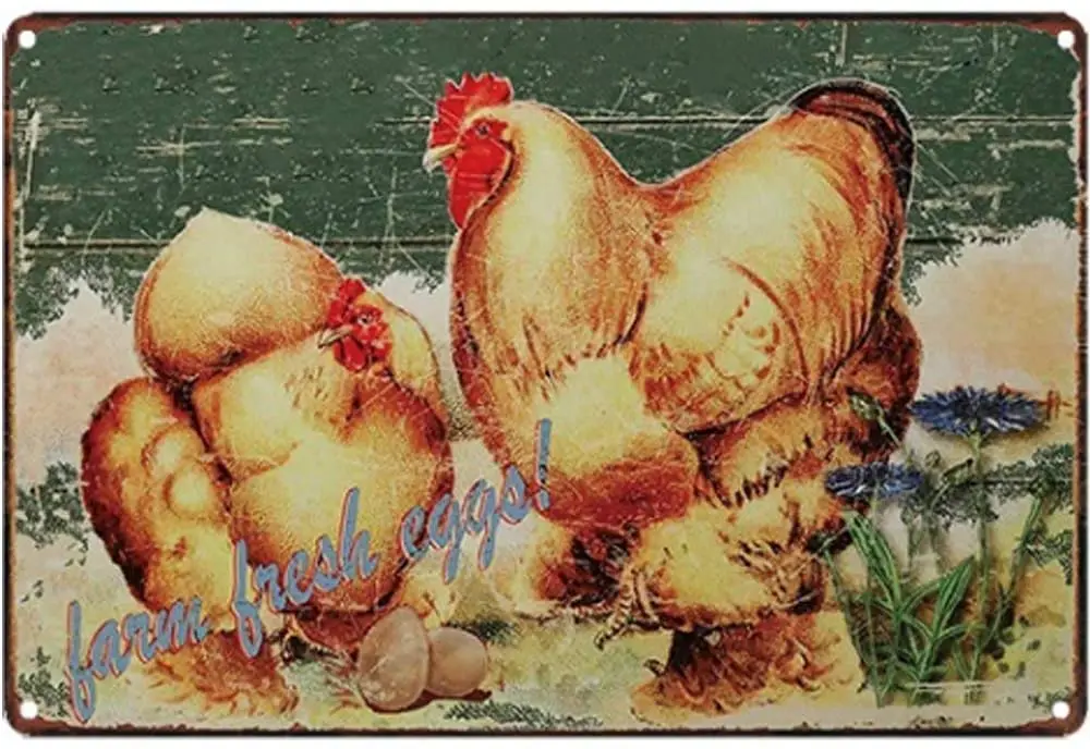 

Original Retro Design Farm Fresh Egg Tin Metal Signs Wall Art | Thick Tinplate Print Poster Wall Decoration for Kitchen/