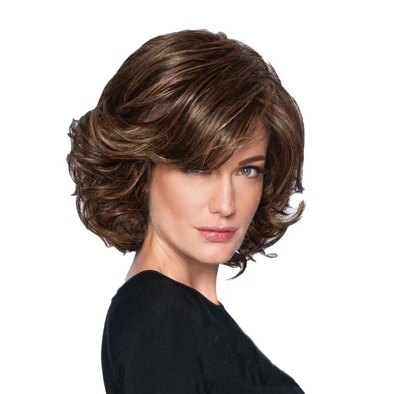 

Women's Wig Black Brown Hair BFluffy Short Straight Layered Hair For White Women Synthetic Full Wigs Cosplay Wigs BY150