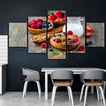 

5 Pieces Fruit and Milk Printed Canvas Home Decor Painting Modern Wall Art Restaurant Kitchen Modular Posters Pictures Unframed